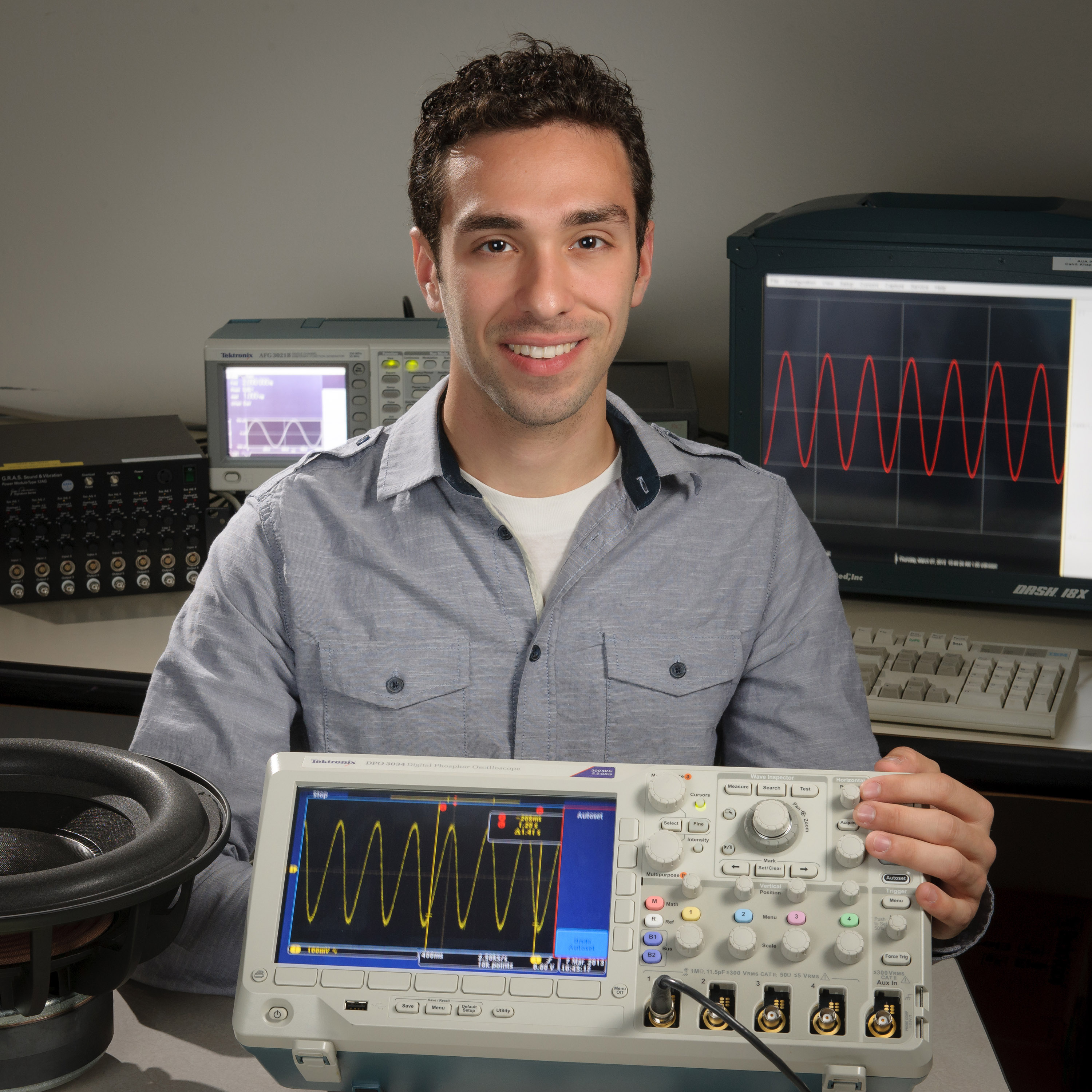 Miles working in a government acoustics lab at SLAC