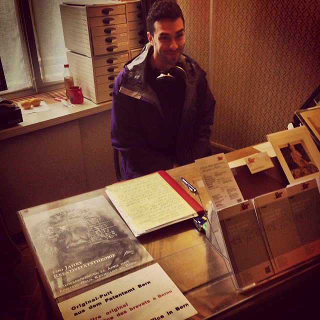 Miles at Einstein's desk at the Bern patent office