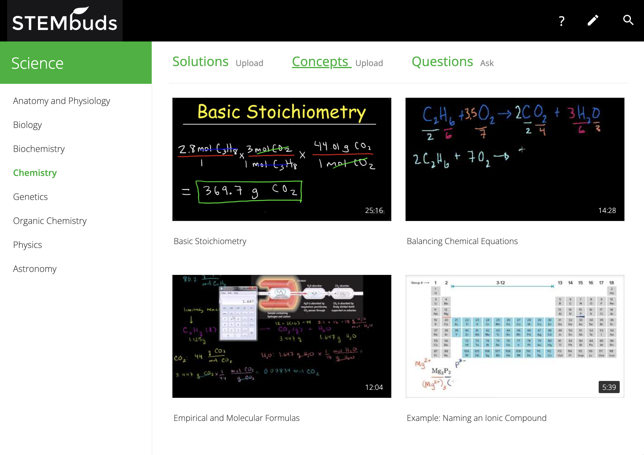 STEMbuds app — Chemistry concepts library